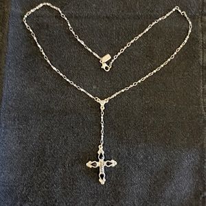 Silvertone Cross Necklace with Black Onyx Type Stones.